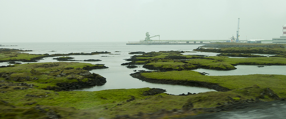 ABC_4659.jpg - Premi�re vision d'Islande, les coul�es de lave recouvertes de mousses qui longent la mer, entre l'a�roport et Reykjavik.